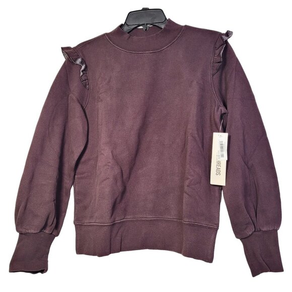 Goodthreads Women's Heritage Fleece Ruffle Shoulder Sweatshirt Dark Brown Medium - Picture 1 of 11